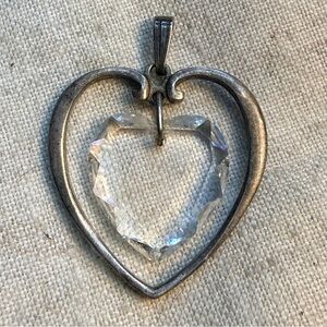 GORHAM Vintage Leaded Crystal And Sterling Double Heart Pendant